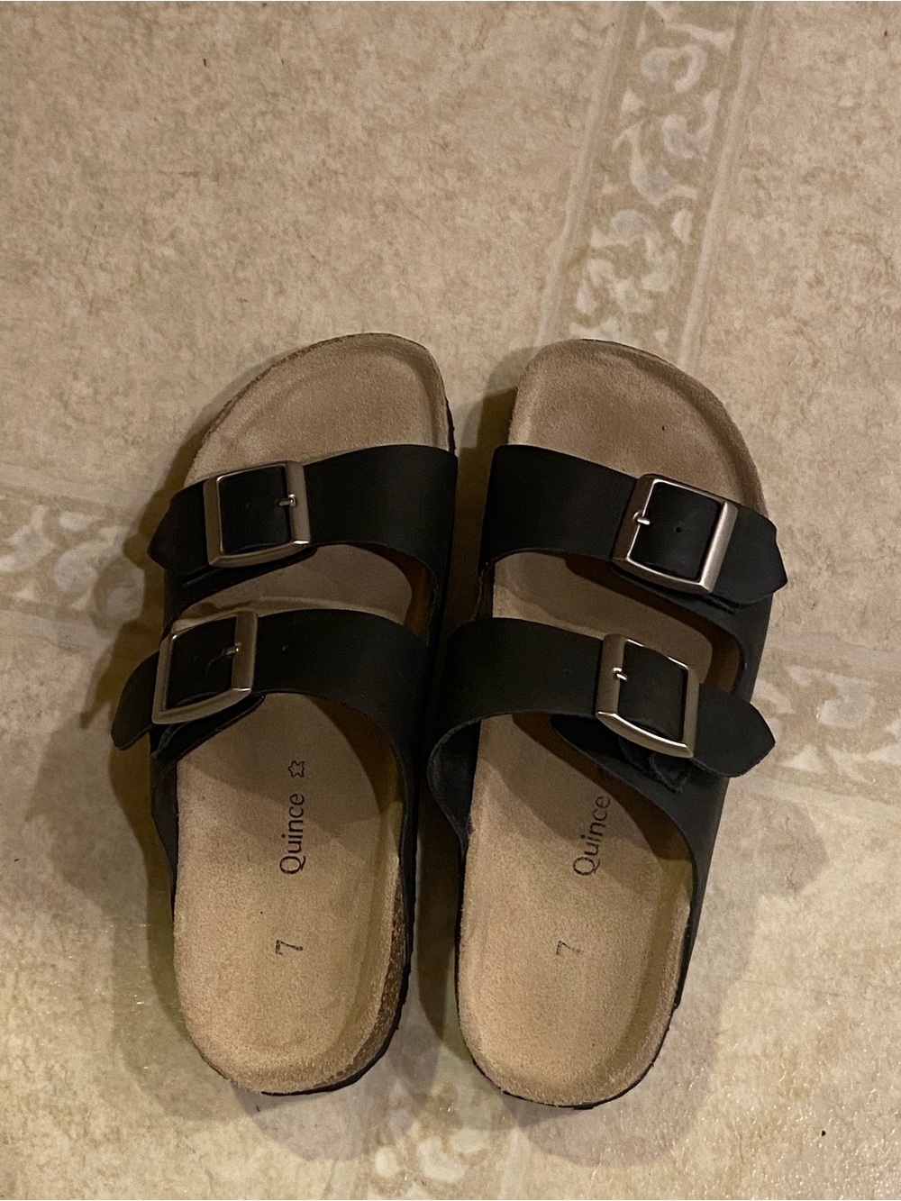 Quince Black Double-Buckle Slide Sandals